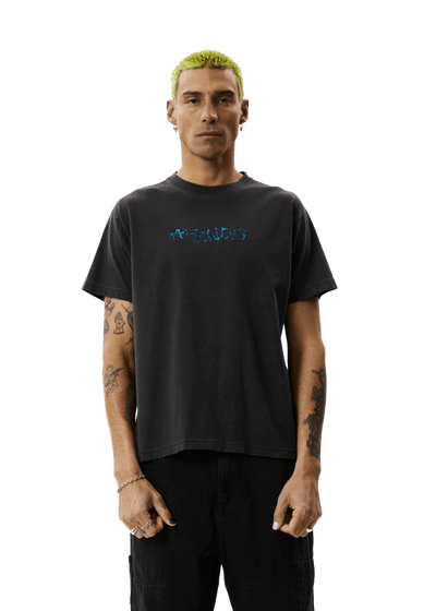 Afends T-shirt Melted Mens Tee Stone Black