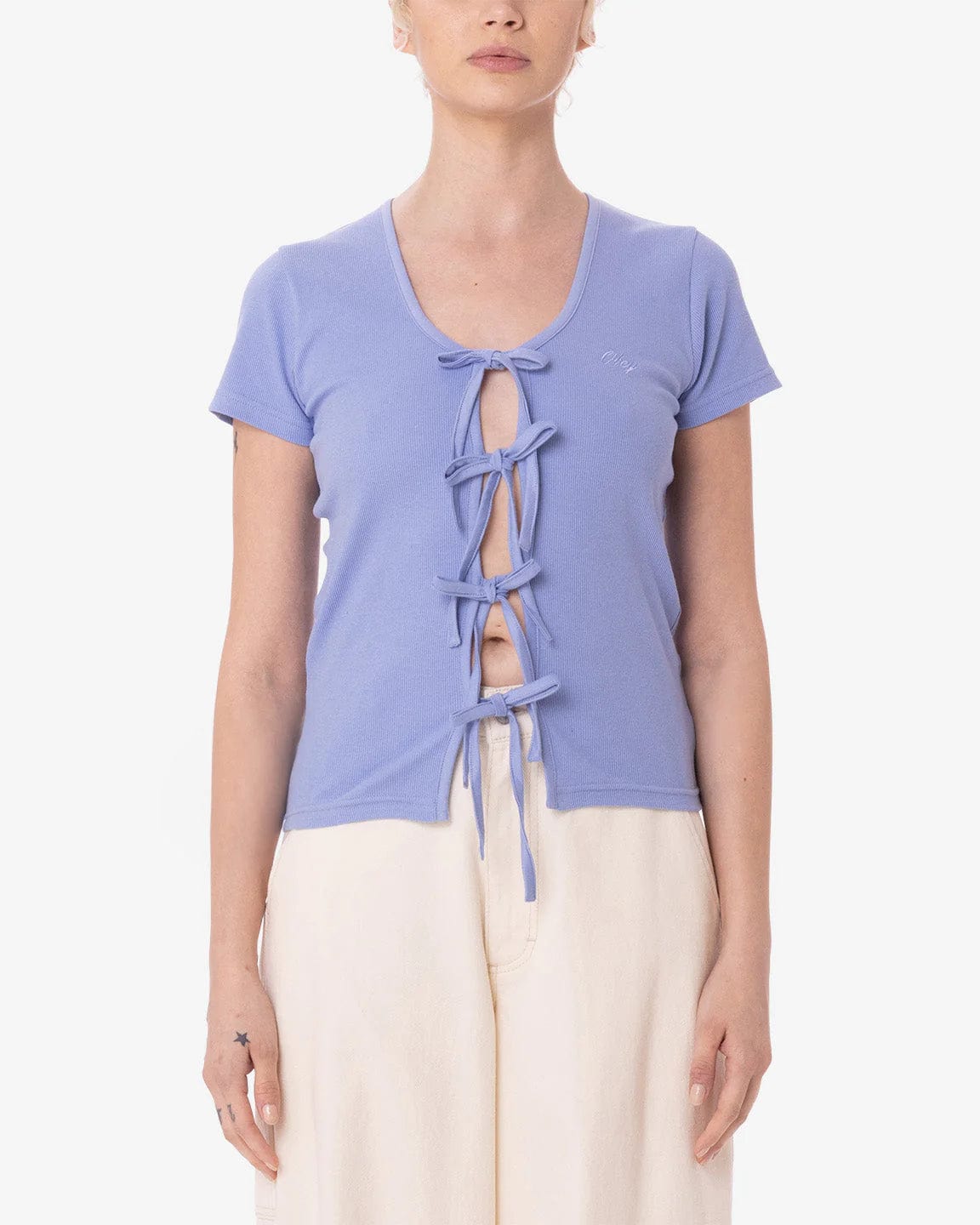 Obey Top Sophie Front Tie Ss Hydrangea