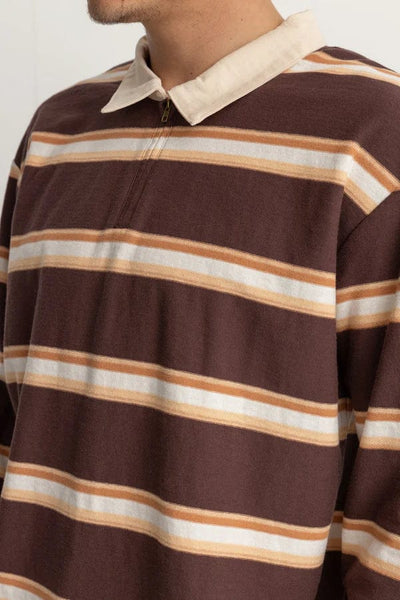 Rhythm. polo Vintage Stripe Polo Ls T Shirt Chocolate