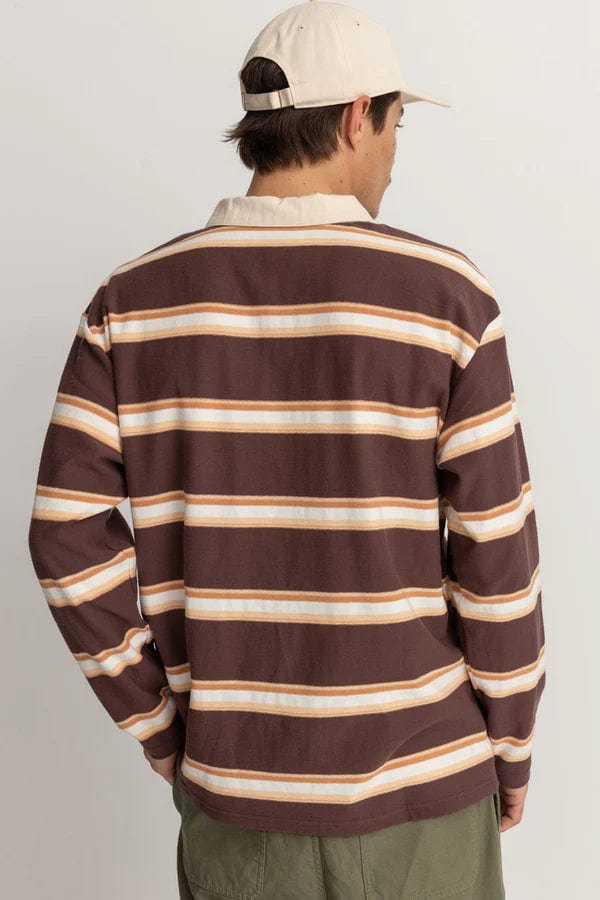 Rhythm. polo Vintage Stripe Polo Ls T Shirt Chocolate