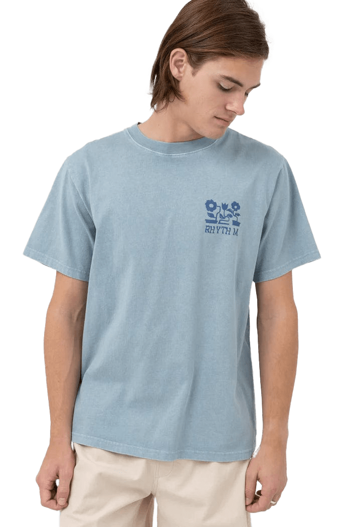 Rhythm. T-shirt Flower Vintage Ss T Shirt Blue Fog