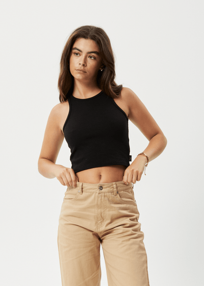Afends Top Pealry Cropped Hemp Ribbed Singlet