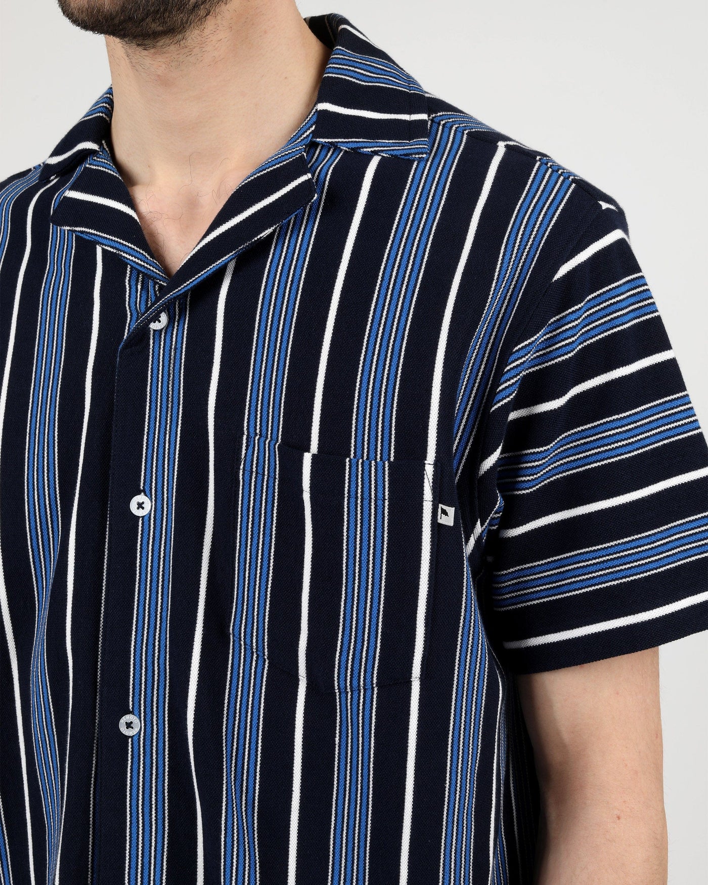 Wemoto Chemise Miles - Short Sleeve Camp Collar Shirt Blue